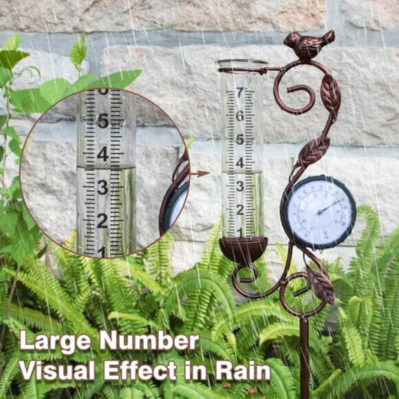 New Bronze Rain Gauge, 32" Outdoor Thermometer for Garden & Patio Decor - Picture 5 of 7